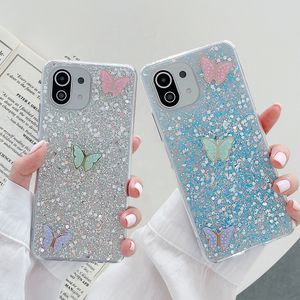 Butterfly Bling Glitter telefone casos para xiaomi mi 11 lite poco x3 pro f3 redmi nota 10 pro 10s 9 9A 9c macio tampa