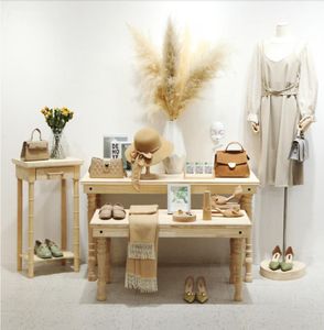 衣料品店ディスプレイラック収納ホルダー婦人布ショーテーブル水テーブル固体木材高と低ブース装飾