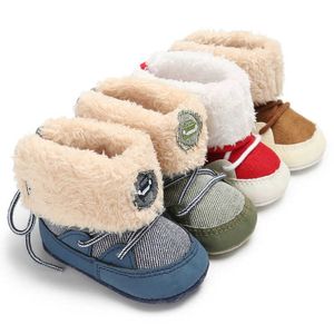 0-18m Baby Boys Winter Warm Snow Boots Newborn Lace -up Soft Sole Shoes Infant Toddler Kids Fashion Stripped Wool Warm Shoes G1023