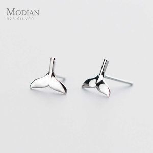 925 Sterling Silver Cute Mermaid Ogon Stud Kolczyk Dla Kobiet Anty Allergy Studia Ear Studs Fine Jewelry Kids Prezent 210707