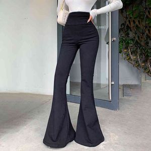 Spring Autumn Trend Ladies Black Flared Trousers Pants European Regular Office Lady Jeans 210510