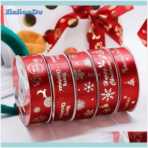 Festlig festtillbehör Garden25 Yard Ribbon Happy Year Christmas Ornaments DIY Xmas Present Snowman Tree Pendant Decorations for Home Natal 2