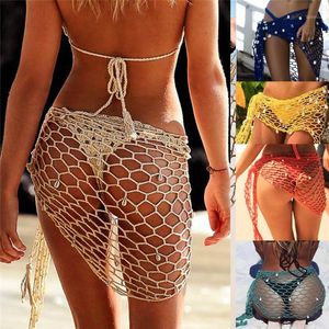 Kvinnor Beach Weave Hand Crochet Wrap Sjal Sexig Bikini Cover Up Sunscreen Nets Kjol Mesh Tunika Pareo Beachwear Ups Kvinnors Badkläder