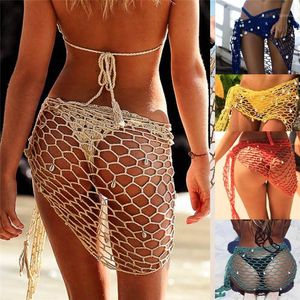 Kvinnor Beach Weave Hand Crochet Wrap Sjal Sexig Bikini Cover Up Sunscreen Nets Kjol Mesh Tunika Pareo Beachwear Ups Kvinnors Badkläder