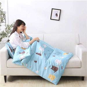 Cotton Patchwork Blanket And Pillow 2 In 1 Travel Quilt Blanket Home Office Car Cushion Blankets Cute Cartoon Throw Pilow 210611