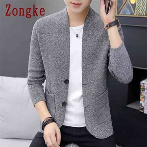 Zongke Solid Cardigan Men Kläder Stickad Tröja Män Kläder Tröjor Mens Cardigan Spring M-3XL 210818