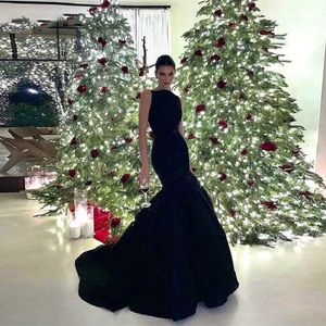 Black Mermaid Long Evening Party Dresses O Neck Sleeveless Simple Dubia Israel Formal Night Prom Gowns Vestidos