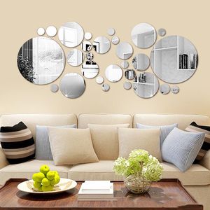 Adesivos de parede 26/32pcs espelho redondo 3D adesivo DIY TV fundo decoração sala de estar quarto banheiro decoração de casa
