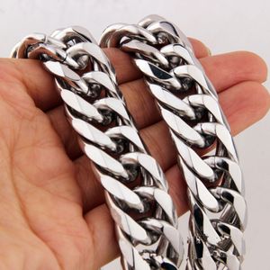 Cuban Curb Chain Necklace Men Stainless Steel Necklaces Men's Jewelry Man Heavy Polished Silver Chains Male Jewellery 21mm