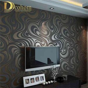 Hohe Qualität 0,7 m * 8,4 m Modern Luxus 3D Wallpaper Roll Mural PAPEL DE PAREDE Flocking für gestreiftes Wandpapier 5 Farbe R136 210722