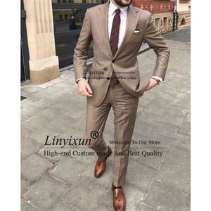 ハンサムな男性スーツのスリムフィット結婚式の新郎Tuxedo男性ファッションカジュアルブレザービジネスビジネスTerno Masculino 2個のジャケットパンツx0909