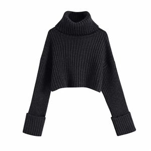 Eleganta kvinnor solid svart kort tröja kontor damer turtleneck stickade pullover sexiga kvinnliga kausala lösa tröjor 210427