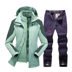 女性用スキースーツスキースキーセット防水防風スノーボードジャケットとパンツ女性冬のスーツ屋外温水衣装