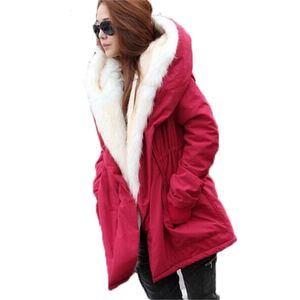 Kış Parka Coat Kadınlar Kırmızı Yeşil Siyah Artı Boyutu Kapşonlu Uzun Kollu Ince Moda Kalın Sıcaklık Giyim Tops LR667 210531