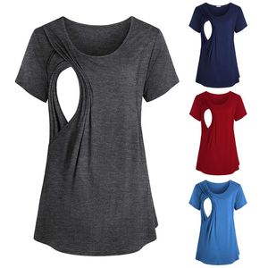 Kadın T shirt Annelik Kadınlar için Moda Katı Kısa Kollu Meme Besleme Hamile Kadın Yaz Giysileri S XL Tops