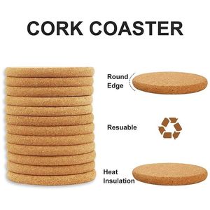 50pcs Cork Coasters Round Edge 100*100*5mm Mats Pads Thickness 5mm Wooden Cork-Coaster 10*10*0.5cm Wood Plant Coaster Thick Corked Mat Board for Kitchen Cup Pad