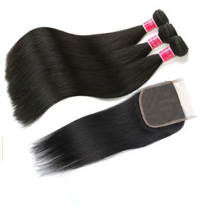 Brazilian Straight Hair Bundles With 4x4 Closure Unprocessed Brazilian Virgin Hair Straight With Lace Closure Human Hair Extensions