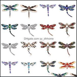 Szpilki, broszki biżuteria Dragonfly Brooch Enamila Rhinestone Lapel Pin for Women Men Prezent