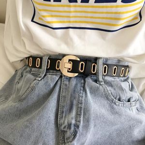 Belts 2021 Harajuku Women Punk Metal Leather Belt Adjustable Black Brown Single Eyelet Grommet Buckle Waistband For Jean