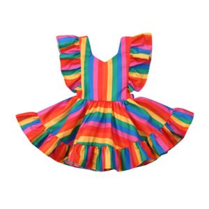 2019 Toddler Kid Baby Girl Rainbow Dress Ruffle Princess Dress Casual Clothes Q0716