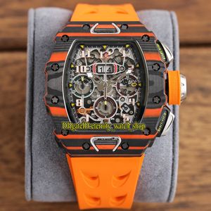 Eternity Cronwatch Relógios ZF V2 Upgrade Versão 11-03 McLaren NTPT Fibra de Carbono Caso Flyback Sa7750 Cronógrafo Automático 011 11-FM Skeleton Dial Mens Relógio Borracha