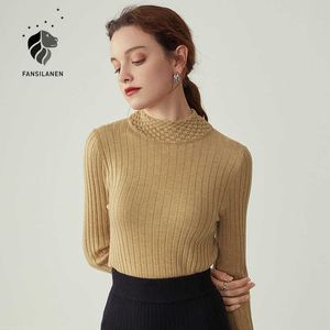 Fansilanen Turtleneck Basice Outono Inverno Malha Camisola Mulheres Cashmere Manga Longa Preto Pulôver Feminino Flame Vitnage Jumper 210607