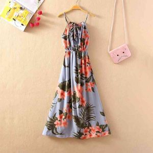 Abito da donna con cinturino Estate stampa femminile floreale vintage senza maniche A-line Bohemian Beach Vest Abiti lunghi casual maxi 210423