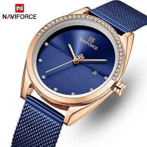 Naviforce Women Watch Luxury Brand Fashion Watch Blå Quartz Lady Klockor Kvinna Klocka Rostfritt Stål Vattentät Armbandsur 210517