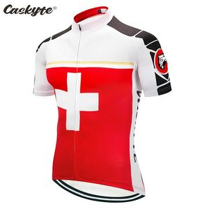 CASKYTE 2021 Sports Team Retro Cycling Jersey Red Men Summer Switzerland Bike Wear Clothing Flag Road Mountain Pro Racing Wear