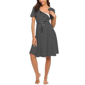 2019 Abiti premaman estivi Manica corta Stripe Allattamento al seno Abito gravidanza abbigliamento per donne incinte vestiti Q0713