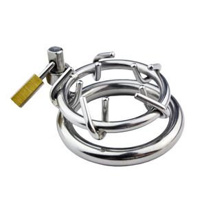Cintura di castità maschile in acciaio inossidabile con punte di metallo Cbt Lock Anello per pene Giocattoli del sesso per gli uomini