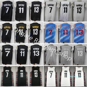 Koszulki do koszykówki 13 Harden 7 Kevin 11 Kyrie Durant Irving Jersey zszyta szary szary czarny biały miasto niebieski