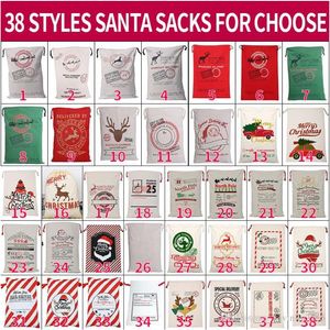 Canvas Christmas Santas Bag Stor dragskon Candy Claus Bags Xmas Gift Santa Sacks för Festival Decoration Bästa kvalitet