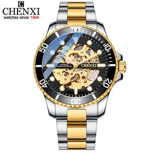 Chenxi män guld rostfritt stål klockor mode automatisk mekanisk klocka manliga lysande händer klockor 30m vattentät klocka Q0902