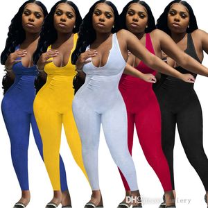 American Sports Waistcoat Jumpsuits Summer Fashion Sexig Deep V-Neck Super Elastic Pit Strip Suspender Vest Byxor Solid Color Plus Size Rompers S-XXXL