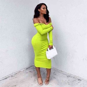Women Dress Deep V-neck Off-the-Shoulder Female Long Maxi Sexy Spring Autumn Sleeve Bodycon Slim Party Clothing 210522