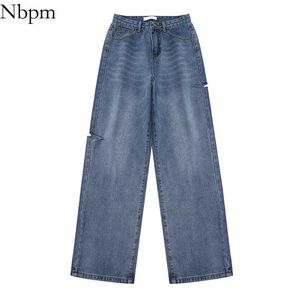 NBPM Kore Moda Kadınlar Için Yırtık Kot Pantolon Baggy Kot Kadın Yüksek Bel Streetwear Kızlar Geniş Bacak Denim Pantolon Pantolon 210529