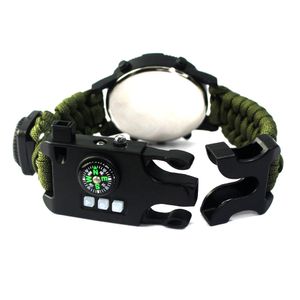 Multi-Functional Watch Bands Survival Vattentät Nödväxel Paracord Armband Kompass Whistle Outdoor Sport Tool First Aid Set