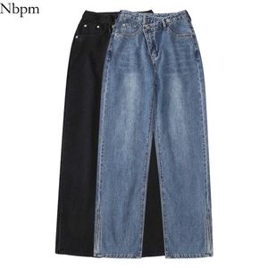 Nbpm mode split baggy jeans lrregular jeans kvinna hög midja tjejer streetwear denim byxor byxor lös botten 210529
