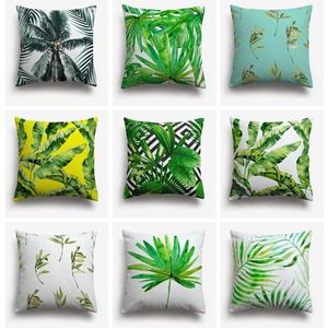 Summer Exotic Jungle Plant Throw Pillows Tropical Palm Leaves Cushion Cover Black White Geometric Background Home Decor Cushion/Decorative P