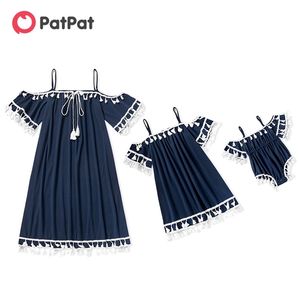 Off Shoulder Sling Tassel Dresses for Mommy and Me 210528