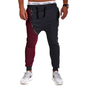 Nowe spodnie męskie Casual Męskie Hit Color Skróty Zipper Fashion Ciasne Długie Spodnie Sznurek Talii Skinny Harem Spodnie X0723