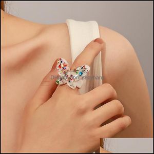 Cluster Rings Jewelry Cute Colorf Acrylic Butterfly Finger Europe Women Retro Animal Ring Souvenir Party Gift Fashion Aessories Drop Deliver