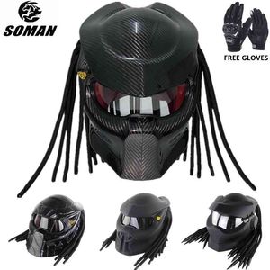 Soman Black drapieżnik Pełna twarz Retro Hełm Ironman Motocykl Street Gear Dot ECE Zatwierdzony Cool Casco Moto