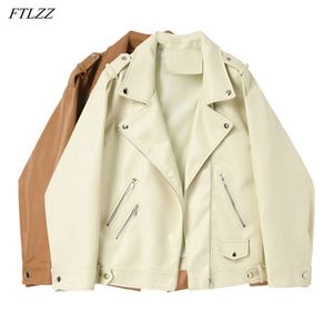 Spring Autumn Faux Leather Jackets Women Loose Casual Oversize Coat Female Lapel Motorcycles Locomotive Outwear 210430