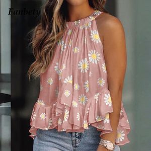 Women's Blouses & Shirts Summer Women Elegant Ruffle Sleeveless Halter Shirt Lady Blouse Fashion Polka Dot Print Tops Casual Loose Beach Str