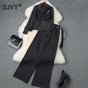 Completo da passerella per donna Autunno Inverno Abiti eleganti Designer Dot Print Camicetta + gilet + pantaloni Set di 3 pezzi 210601