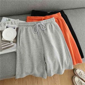 Sweat shorts para mulheres esporte casual elastic cordão alta cintura suor sweatshorts baggy harajuku algodão mistura fundos senhoras roupas 210323