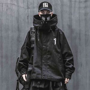 Kurtka techniczna dla mężczyzn czarna wiosna japońska streetwear z kapturem 210811
