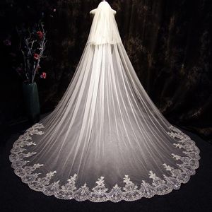 Wholesale bridal veil lace champagne for sale - Group buy Bridal Veils Meters Long Full Lace Edge Sequins Wedding Veil Two Layers Champagne Tulle With Comb Veu De Noiva Longo Vail